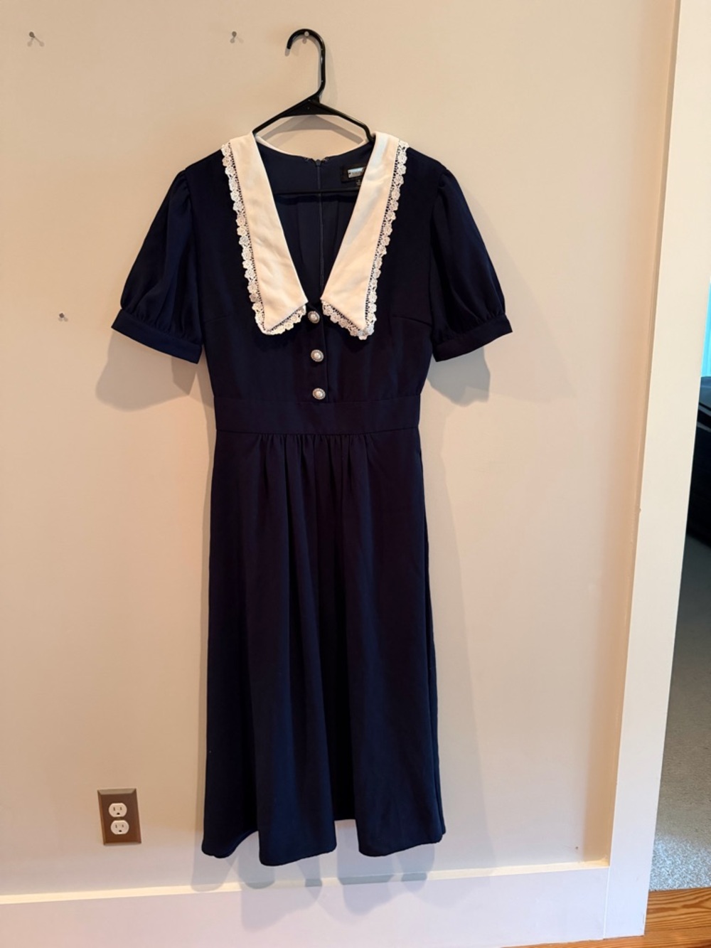 Alexia Admor Navy Dress with Cream Lace Trim